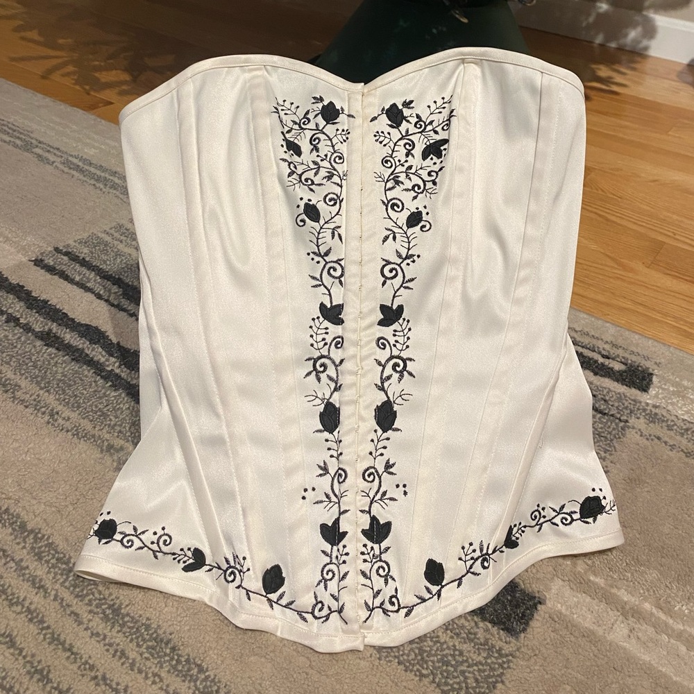 Charlotte Russe ivory w/ black floral embroidery bustier